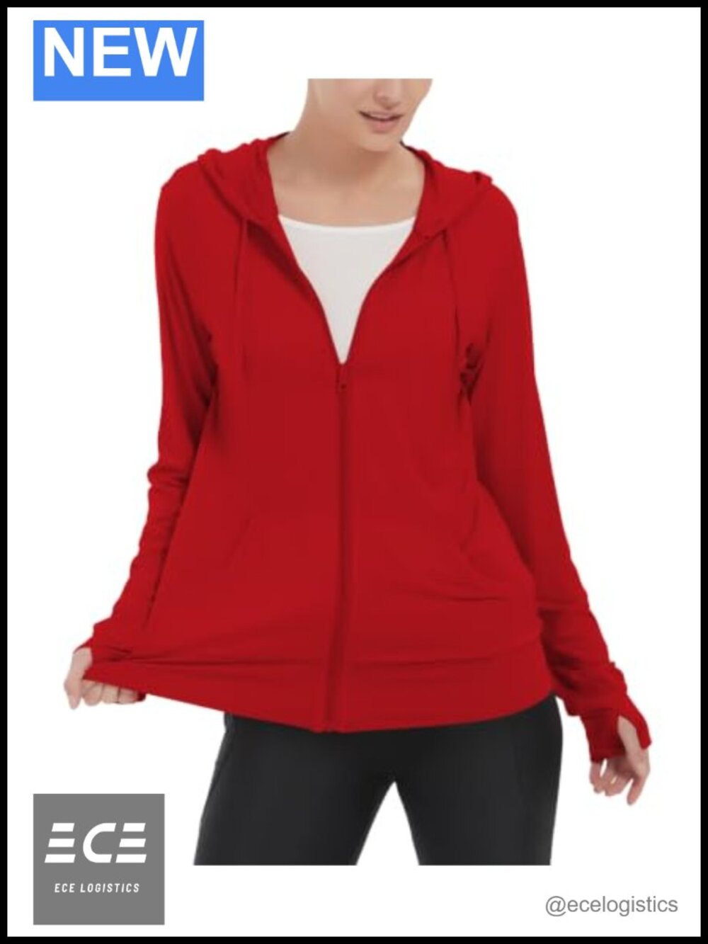 Lightweight Zip Up Hoodie with Thumb Holes Kangaroo Pocket
